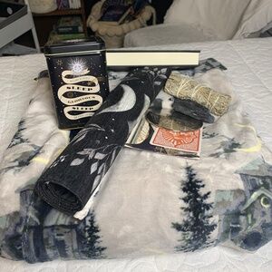 Spooky Scary Cozy Mystery Book Bundle cozy Blanket, altar cloth, moon, smudge of